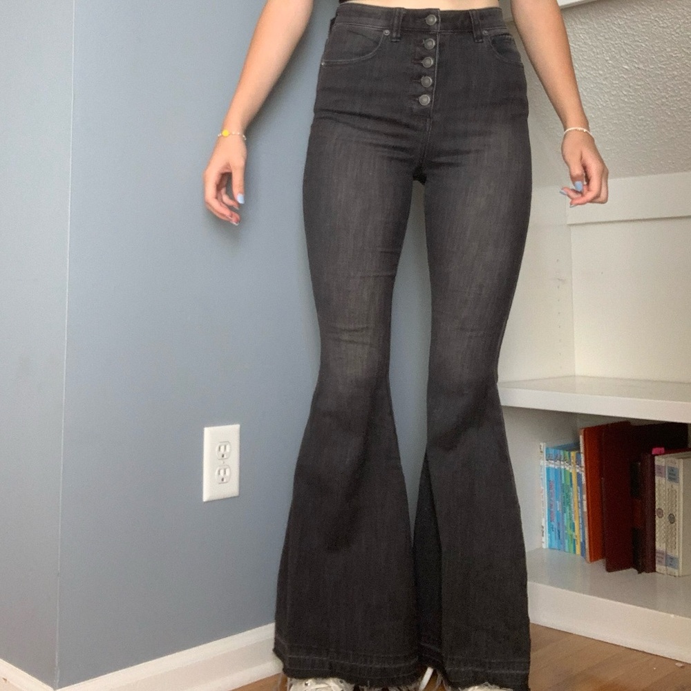 Black, bell bottom jeans.